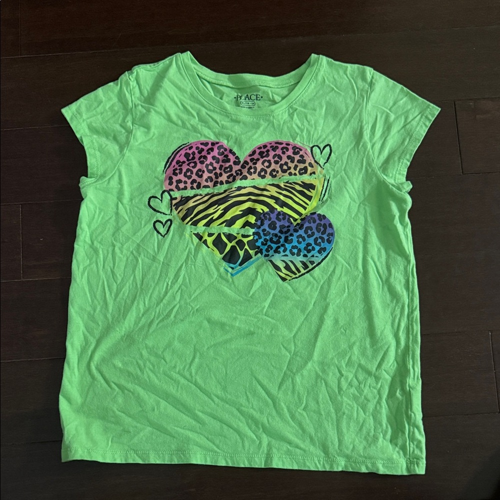 The Children's Place Neon Green Animal Print Heart Tee